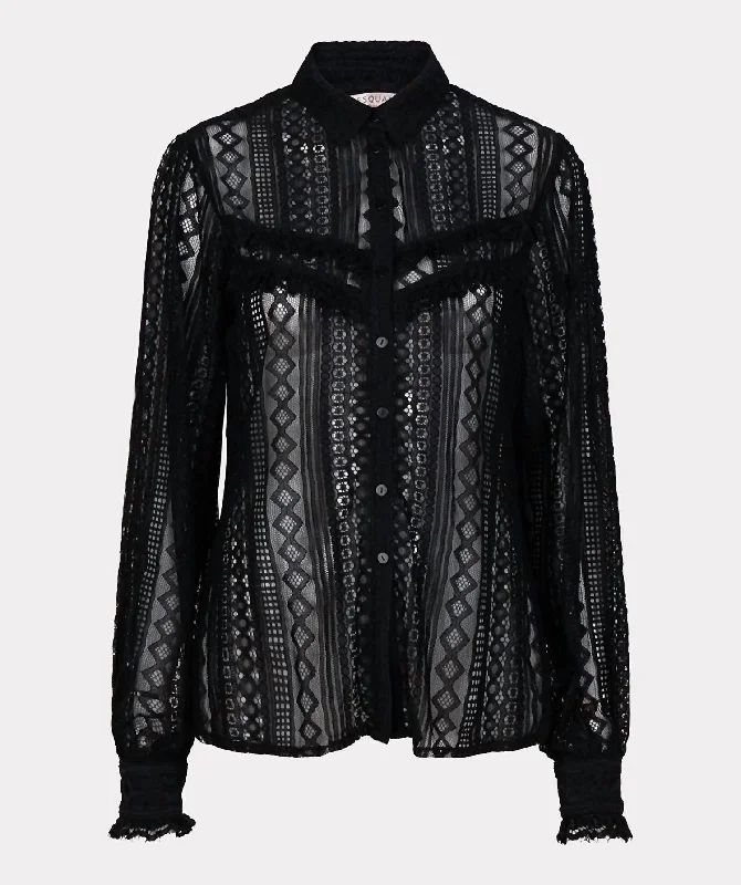 Vibrant Femme Fashion Lace Puff Sleeve Blouse In Black