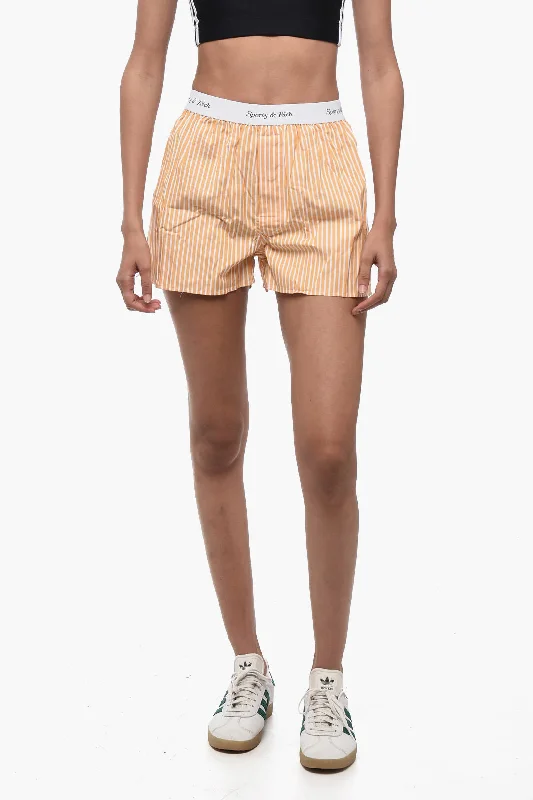 Break Fashion Norms Sporty & Rich Striped CASSIE Shorts with Logoed Elastic Band