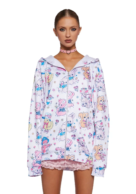 Feminine Grace Cute Critters Hoodie - White