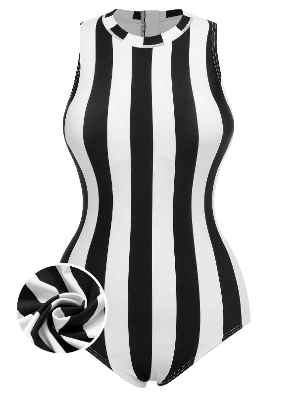 Seasonal Trend 1950s Contrast Stripes Triangle One-Piece Swimsuit