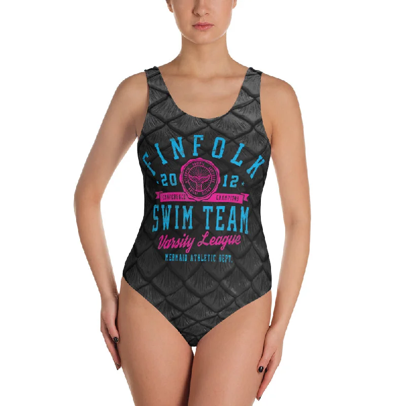 Trendy Street Style Clothing Finfolk Swim Team One-Piece Swimsuit