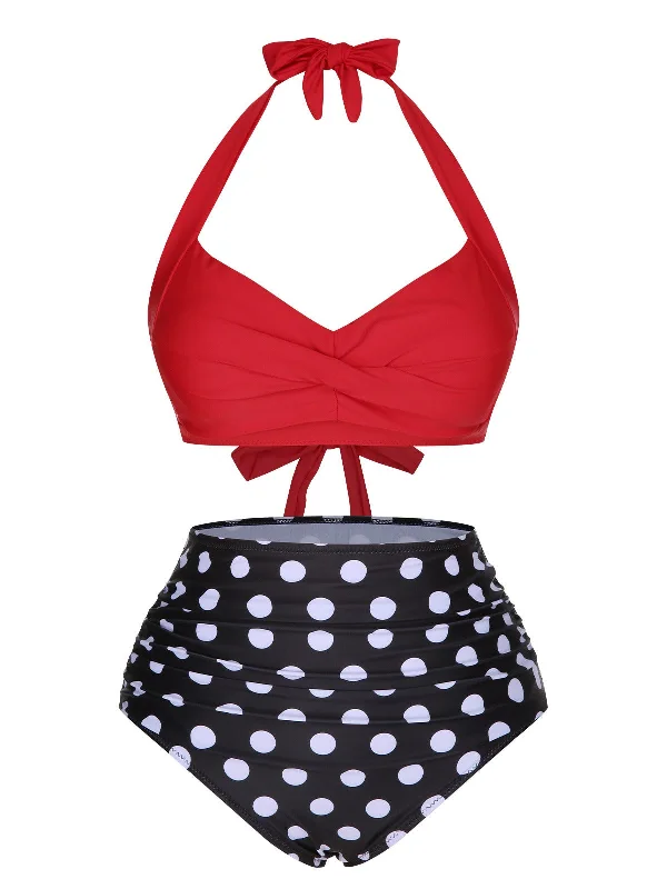 Comfort First Women's Fashion 1960s Polka Dot Halter Back Strap Swimsuit