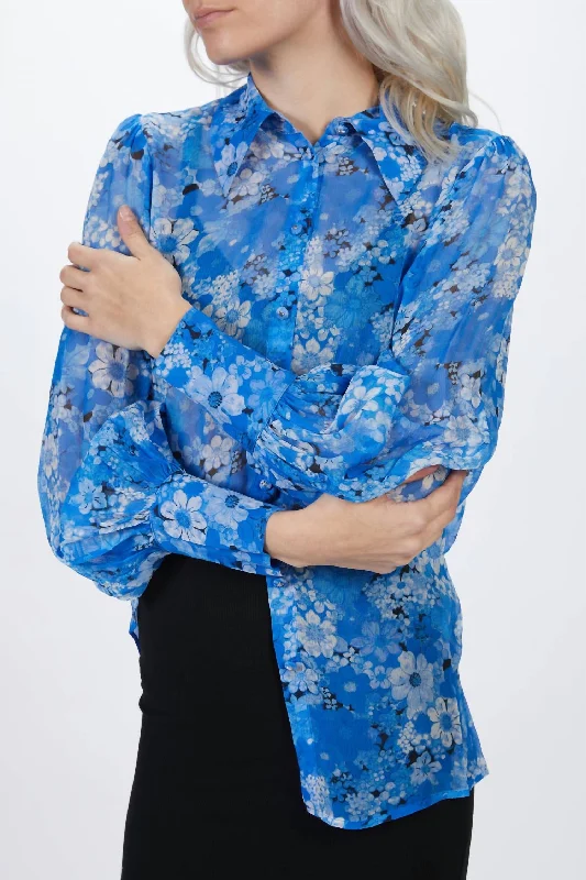 Comfortable Clothes Floral Motif Blouse In Blue Floral