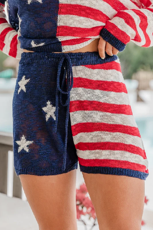 Dive Into Trendy Styles That's My Anthem Red, White, And Blue Flag Knitted Shorts FINAL SALE