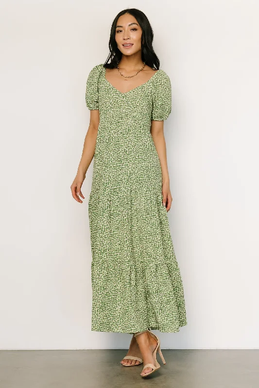 Tropical Island - Inspired Attire Gables Puff Sleeve Maxi Dress | Green Multi