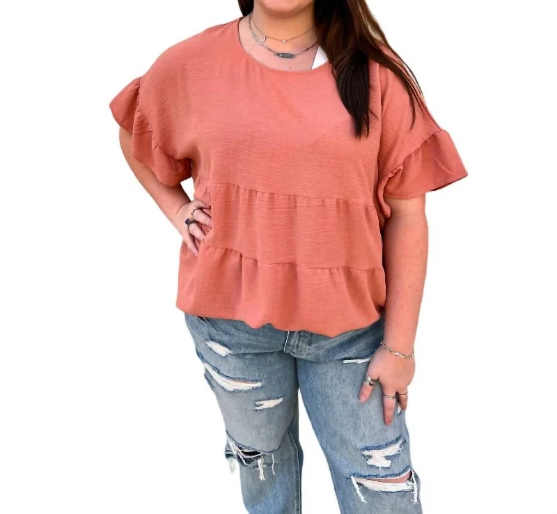 Women's Urban Fashion Erin Lightweight Textured Tried Ruffle Blouse In Coral