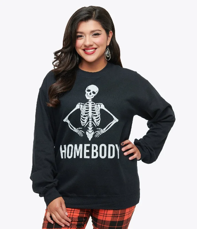 Relaxed Style Black Homebody Skeleton Crewneck Sweater