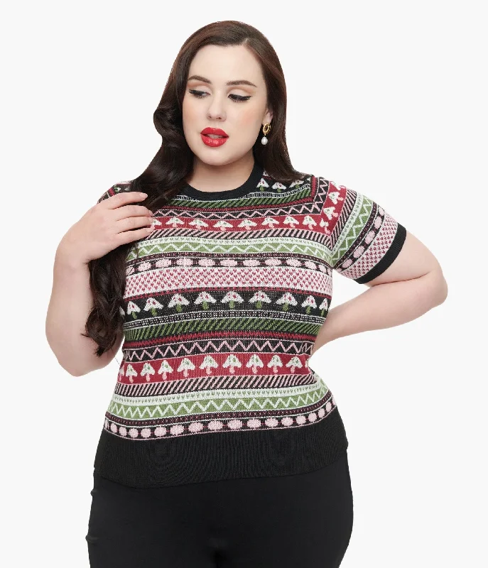 Bold Patterns Unique Vintage Plus Size 1950s Mushroom Jacquard Sweater