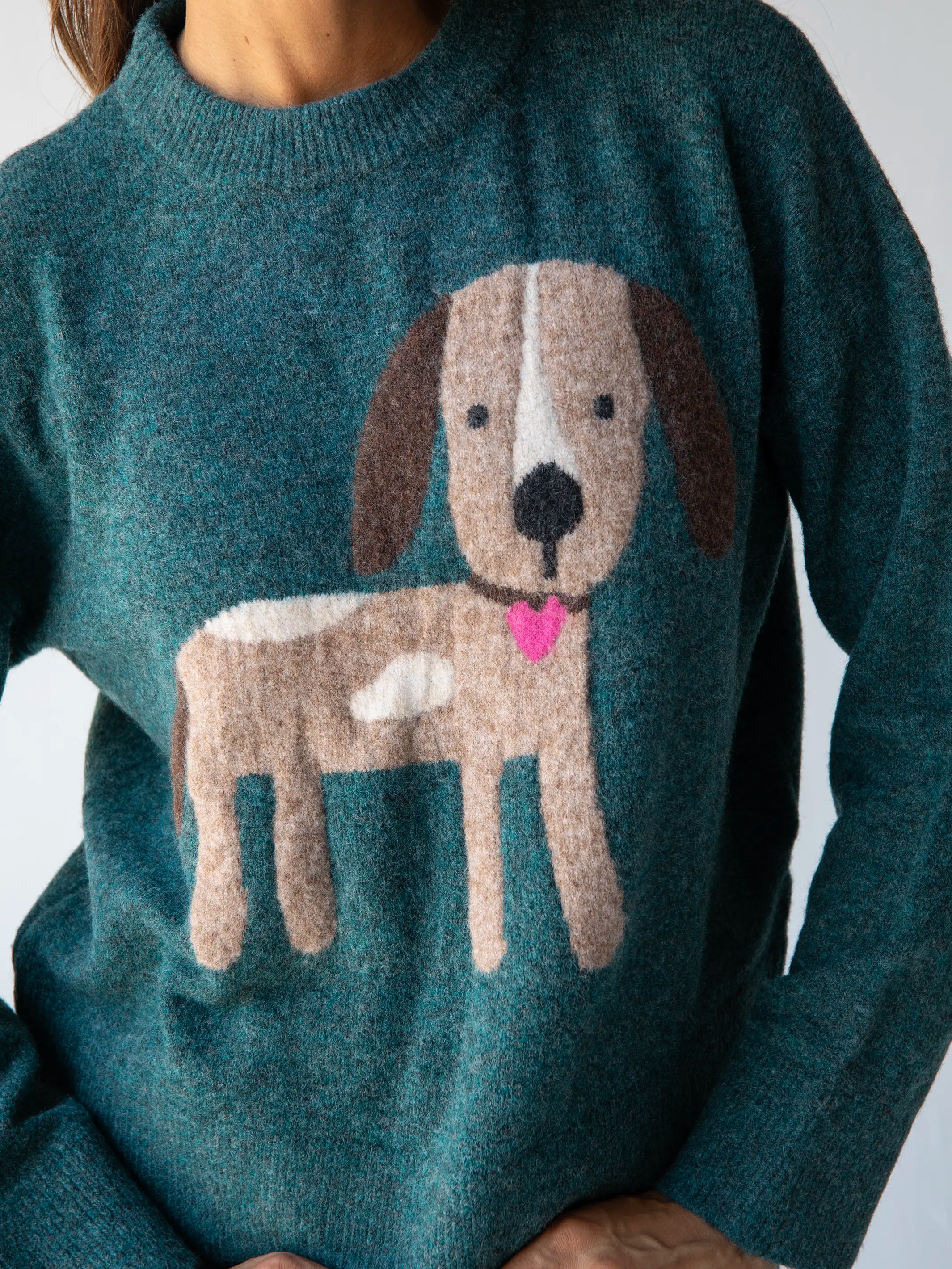 Luxury Fashion Everyone's Favorite Sweater - Dark Teal Dog