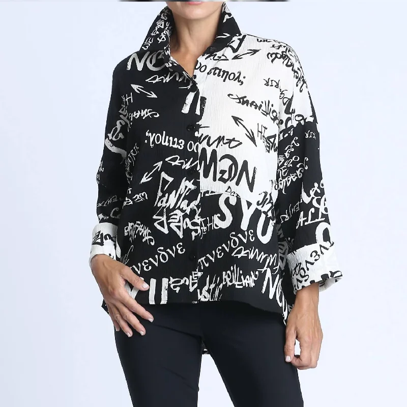 Everyday Wear News Print Blouse In Black And White