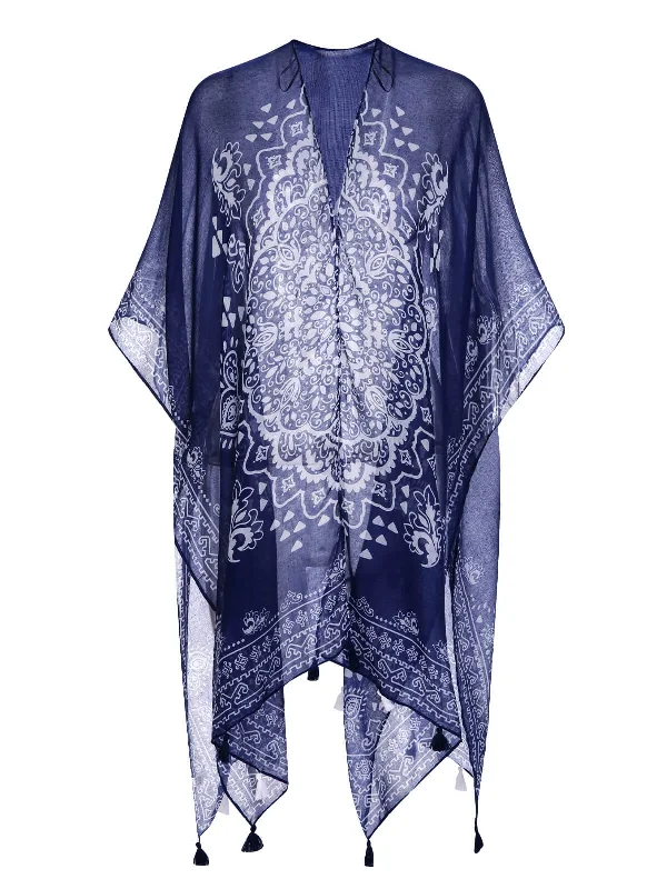 Fashion Forward Femininity Deep Blue 1960s Mandala Shawl Cover-up