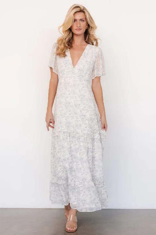 Summer Splash Sale Audrey Deep V Maxi Dress | Off White + Blue Floral