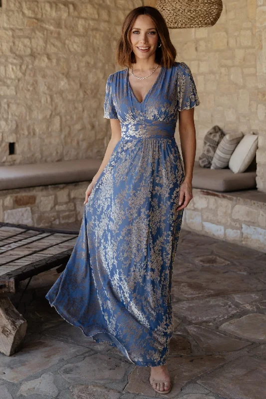 Limited - Edition Drops Leslie Velvet Maxi Dress | Blue + Silver