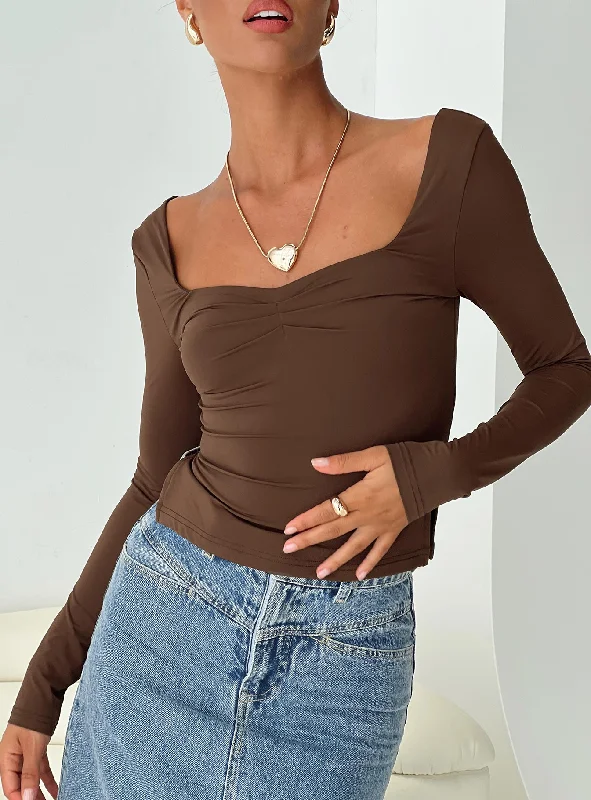 Fashion Essentials Rehna Long Sleeve Top Brown