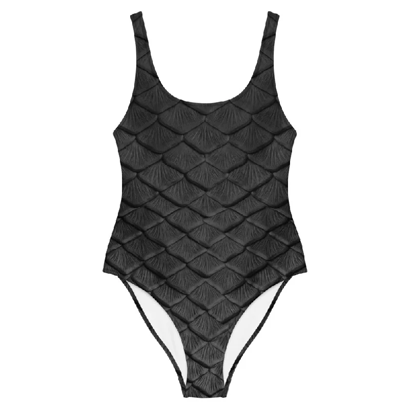 Evening Elegance Obsidian Scale One-Piece Swimsuit