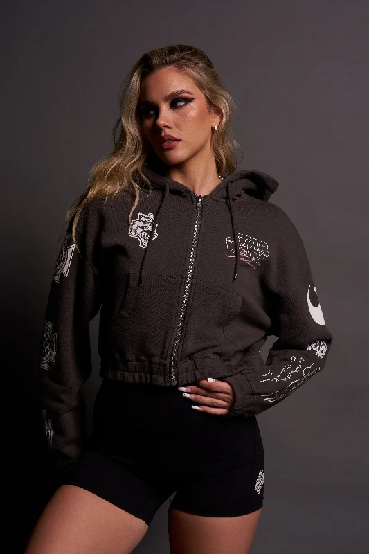 Vintage Retro Party Wear The Power Of The Dark Side Padme "Chambers" (Cropped) Zip Hoodie in Wolf Gray