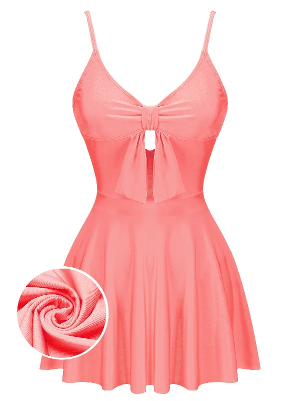 Chic Outfits Pink 1940s Bow Strap One-piece Swimsuit