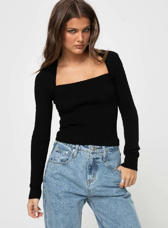 Summer Essentials Gleeson Square Neck Long Sleeve Top Black