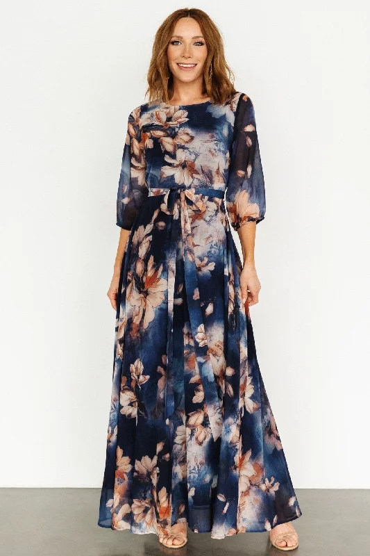 Refined Simplicity Rebecca Maxi Dress | Dark Blue Floral