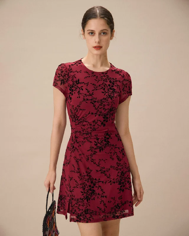 Durable Fashion Picks Red Floral Boat Neck Mini Dress