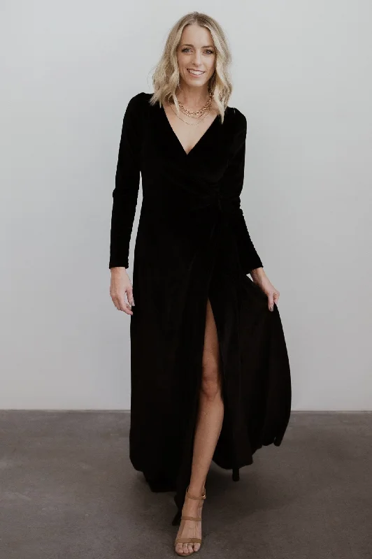 Limited Time Offer Esmerelda Velvet Wrap Maxi Dress | Black