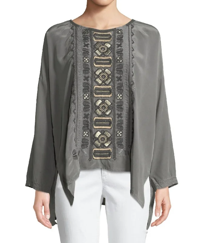 Fashion Essentials Alka Silk Blouse In Dark Grey