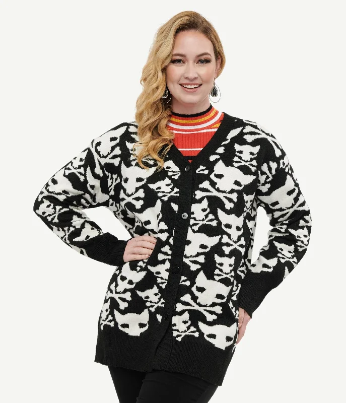 Casual Fashion Black & White Hell Kitten Chunky Cardigan