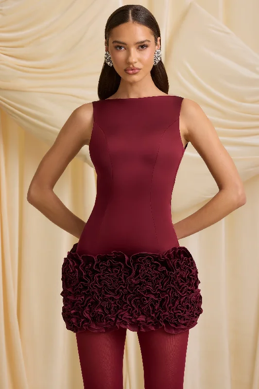 Clearance Event Appliqué Open-Back Mini Dress in Wine Red