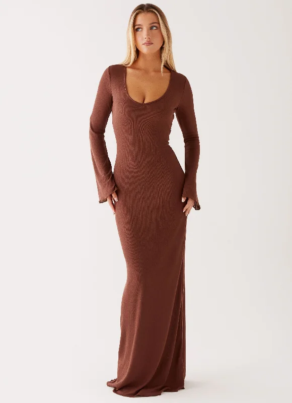 Flash Sale Event Cosy Days Long Sleeve Maxi Dress - Brown