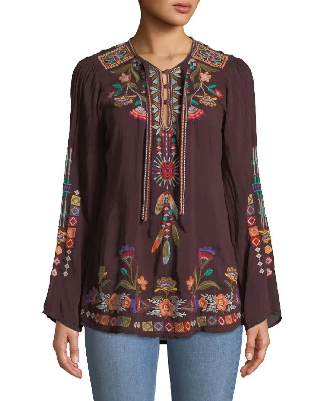 Bold Fashion Free Spirit Embroidered Georgette Blouse In Merlot