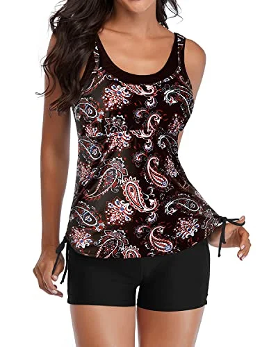 Chic Trend Collection Casual Tankini Swimsuits Shorts Slimming Swimwear-Black Tribal