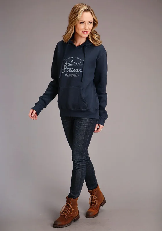 Stylish Women's Apparel Stetson Womens Navy Cotton Blend Mountain Screenprint Hoodie