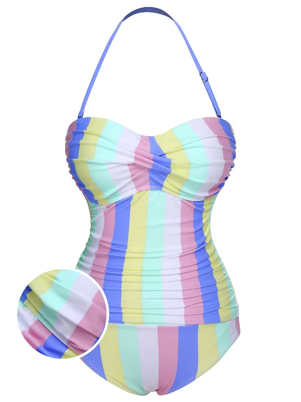 Bold Patterns 1950s Colorful Striped One-Piece Swimsuit