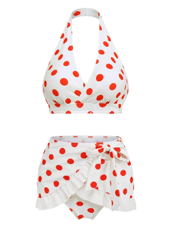 Glamorous Evening Wear 1950s Retro Polka Dots Bikini Set & Apron