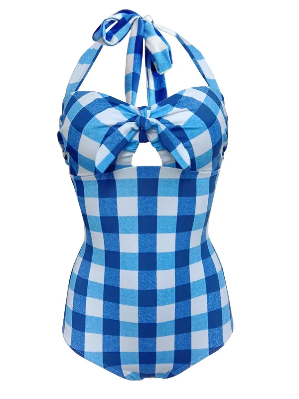 Chic Allure Plaid Halter One-Piece Swimsuit