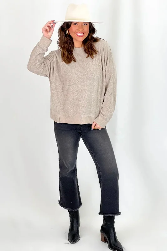 Chic Outfits Mocha Exposed Seam Terry Sweatshirt