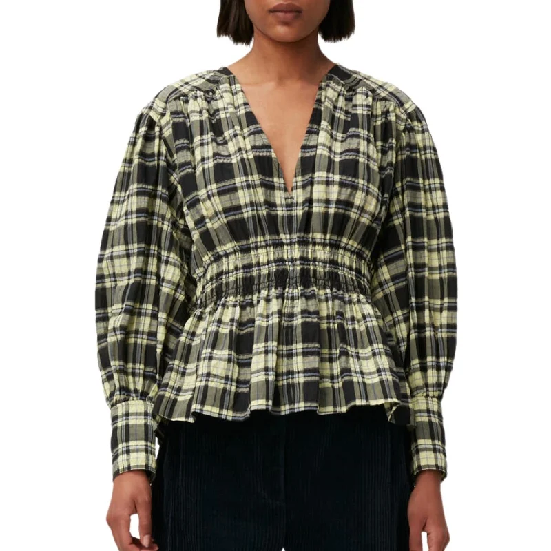 Enjoy Discount Checkered Seersucker Blouse In Check Elfin Yellow