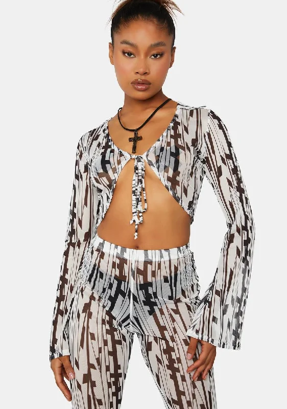 Break Fashion Norms Geo Printed Mesh 90's Blouse