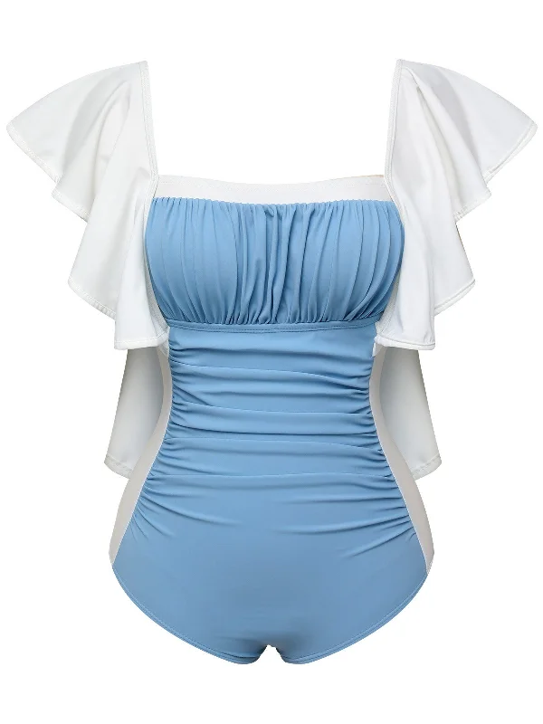 Discounts On Casual Weekend Styles Light Blue 1960s Backless One-piece Swimsuit