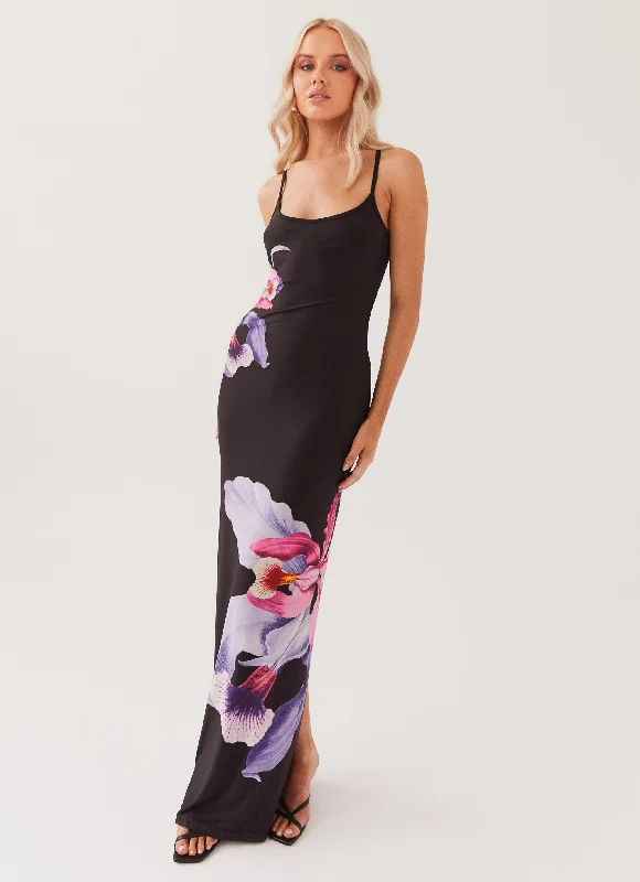 Beat The Heat In Tropical Styles Bad News Mesh Maxi Dress - Black Tulip