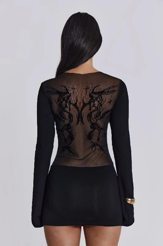 Comfortable Clothes Black Wings Mesh Dress