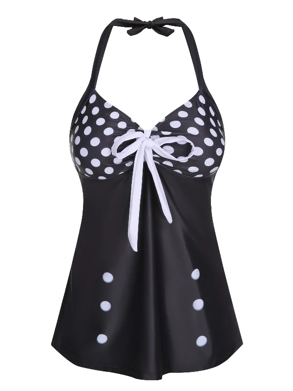 Chic Trends Unveiled Black 1930s Halter Polka Dots Bow Swimsuit