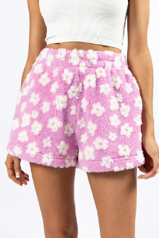 Discover Now Front Runner Purple Floral Sherpa Pull On Shorts