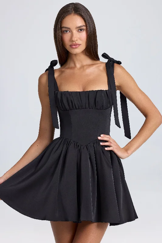 Trendy Street Style Draped Corset Mini Dress in Black