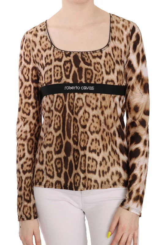 Special Occasion Wear Roberto Cavalli  Round Neck Leopard Women Top Women's Blouse