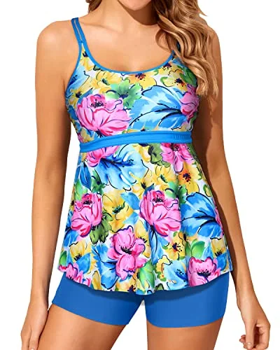 Exquisite Women's Wear Sale Women's 2 Piece Tankini Swimsuit Slimming Swimming Suit-Blue And Purple Floral