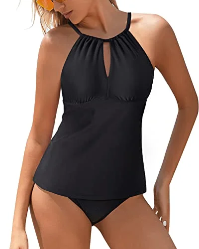 Exclusive Discounts Tankini Traingle Bottom Modest Bathing Suit 2 Piece Swimsuit For Women-Black