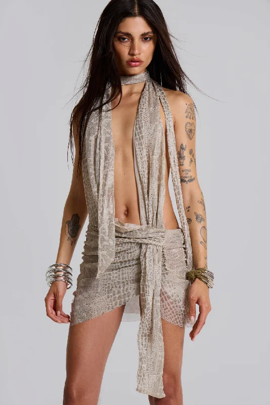 Limited Styles Spyro Snakeskin Plunge Mini Dress