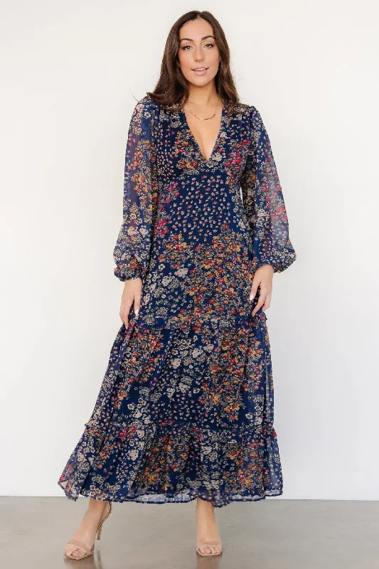 Limited Time Special Offer Bowman Deep V Maxi Dress | Dark Blue Multi