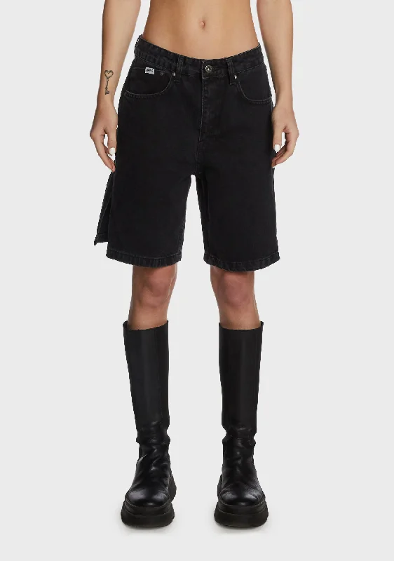 Final Sale Side Split Denim Shorts - Charcoal